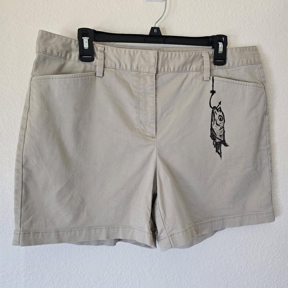 Lands End Women Sz 14 Mid Rise Chino Fishing Shorts Hiking Outdoors Cotton Comfy